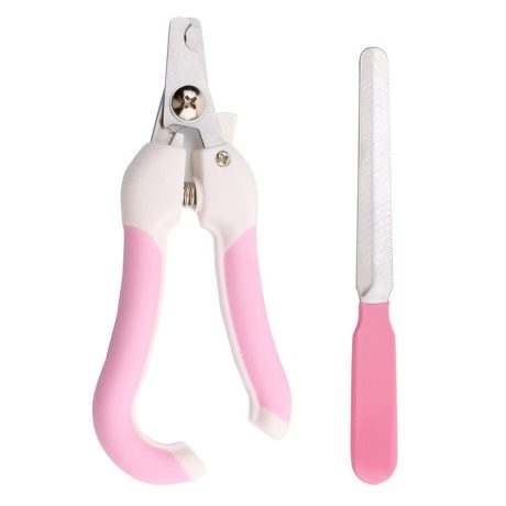 مقص اظافر للحيوانات الاليفة من مارجون، مقص اظافر للكلاب والقطط مضاد للانزلاق مع واقي امان مع مبرد اظافر للكلاب والقطط - بينك