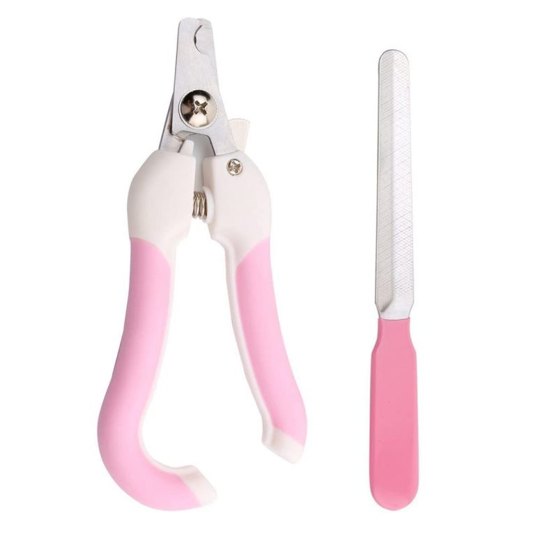 مقص اظافر للحيوانات الاليفة من مارجون، مقص اظافر للكلاب والقطط مضاد للانزلاق مع واقي امان مع مبرد اظافر للكلاب والقطط - بينك