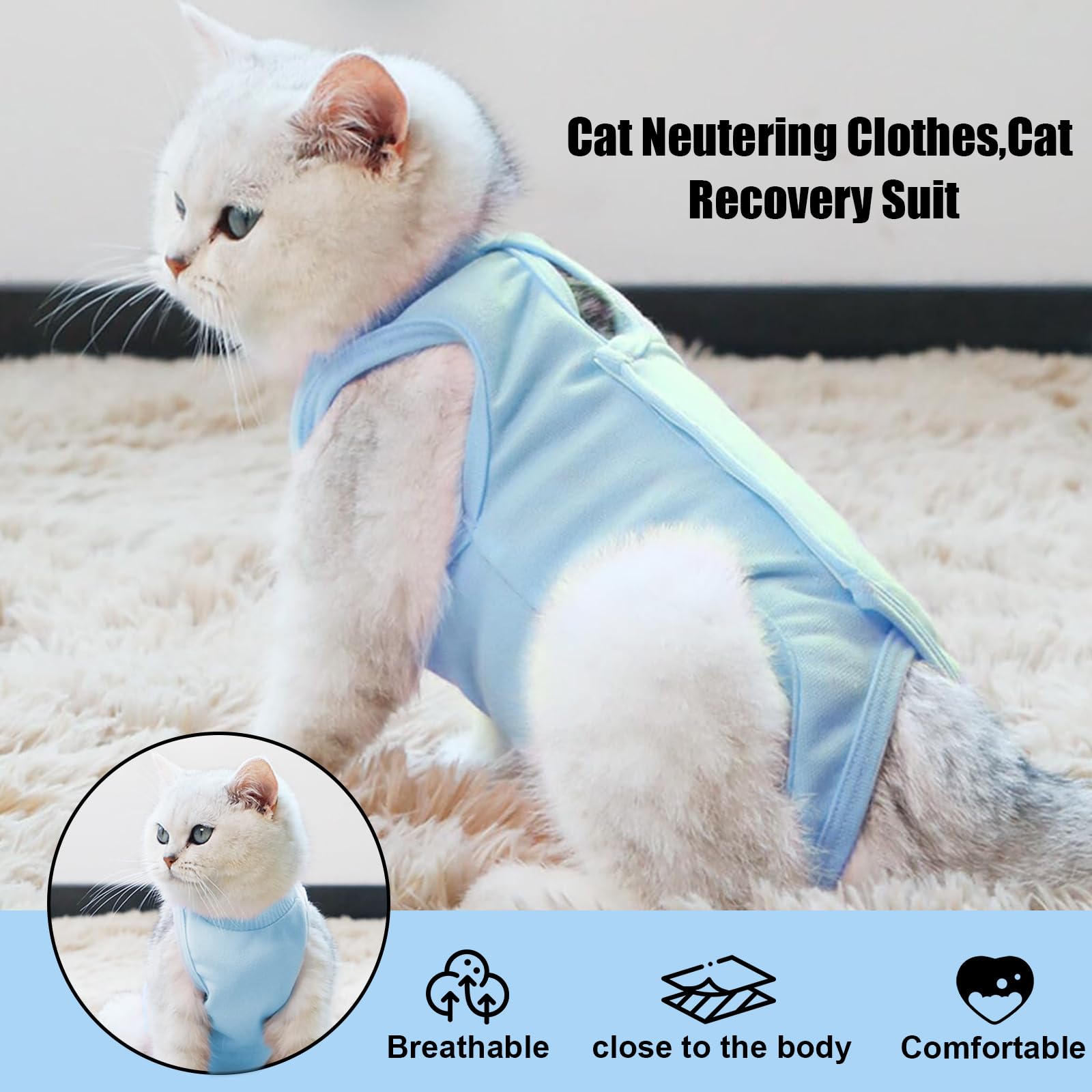 ملابس خصية للقطط مضادة للعق، بدلة تعافي احترافية للقطط من جروح البطن او الامراض الجلدية، ازرق