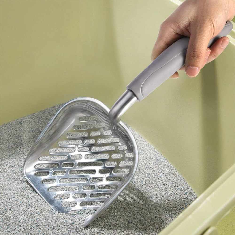 ملعقة فضلات القطط معدنية لتنظيف والكلاب والحيوانات الأليفة تنظيف الفضلات رمادي فاتح