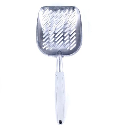 ملعقة فضلات القطط معدنية لتنظيف والكلاب والحيوانات الأليفة تنظيف الفضلات رمادي فاتح