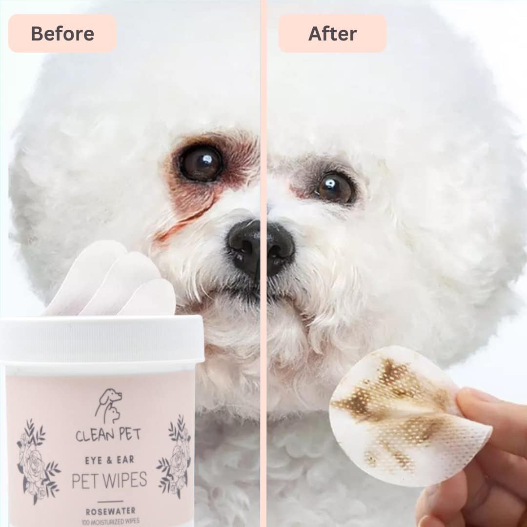 مناديل لتنظيف أذن الحيوانات الأليفة للاستخدام مرة واحدة تعمل على إزالة بقع الدموع وإفرازات العين وتخفيف الحكة وإزالة الروائح الكريهة ومناسبة للجراء والقطط الصغيرة، عبوة من 120 قطعة