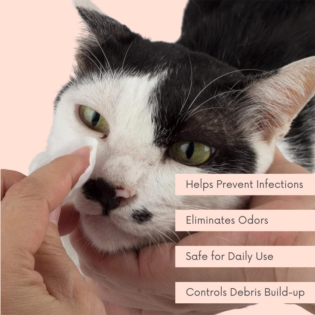 مناديل لتنظيف أذن الحيوانات الأليفة للاستخدام مرة واحدة تعمل على إزالة بقع الدموع وإفرازات العين وتخفيف الحكة وإزالة الروائح الكريهة ومناسبة للجراء والقطط الصغيرة، عبوة من 120 قطعة