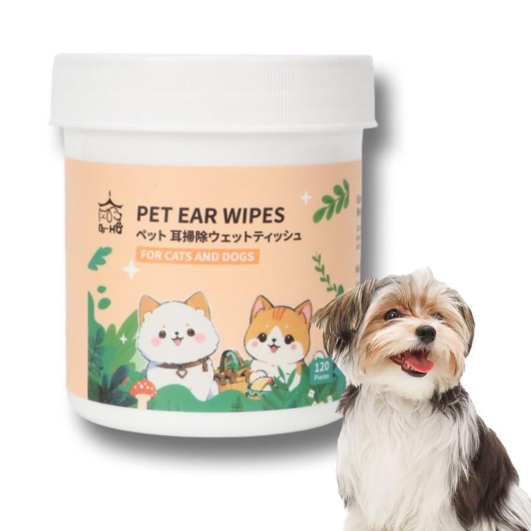 مناديل لتنظيف أذن الحيوانات الأليفة للاستخدام مرة واحدة تعمل على إزالة بقع الدموع وإفرازات العين وتخفيف الحكة وإزالة الروائح الكريهة ومناسبة للجراء والقطط الصغيرة، عبوة من 120 قطعة