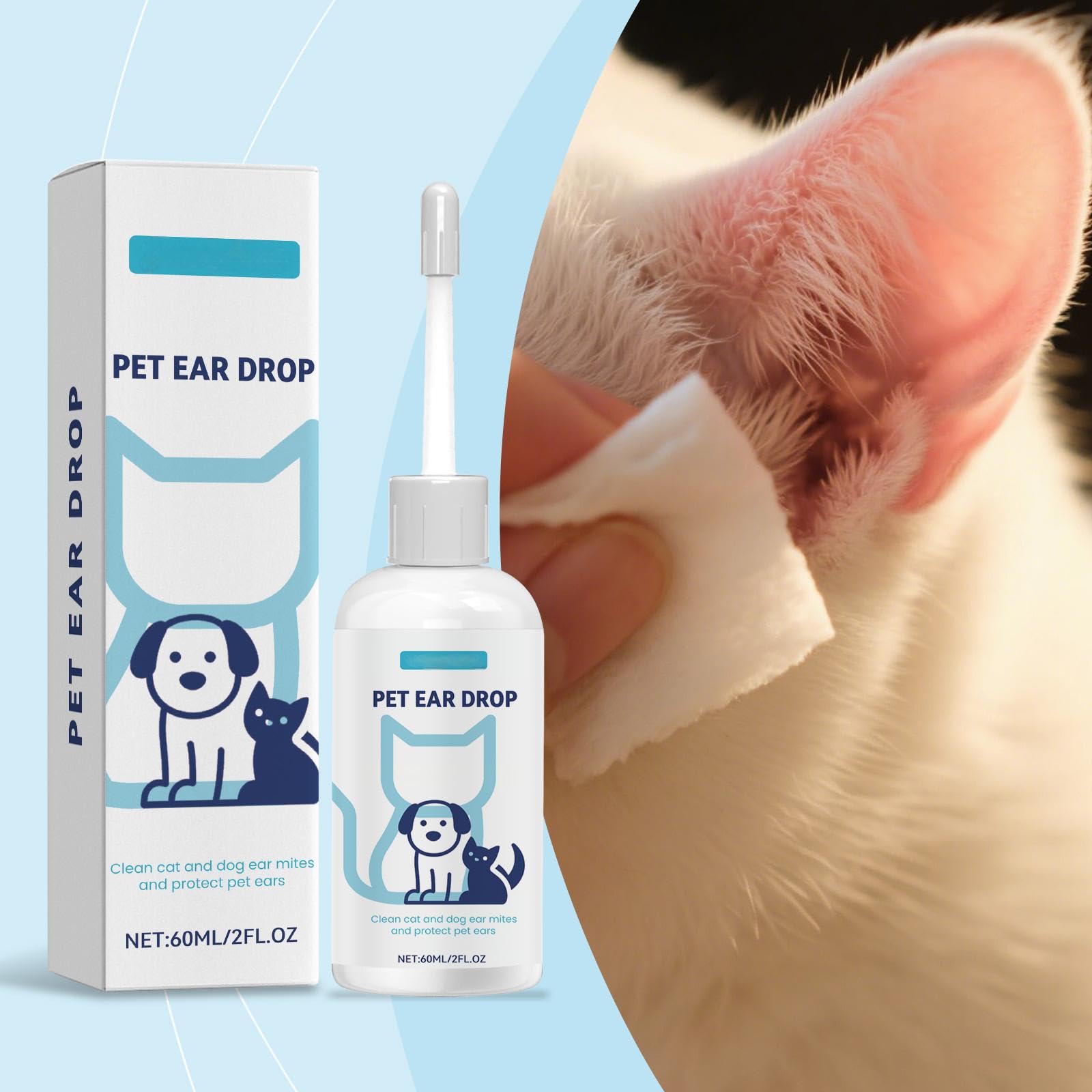 منظف اذن القطط والكلاب، سائل للعناية باذن الكلاب، منظف اذني القطط والكلاب للتخلص من رائحة الاذن والاوساخ والحطام وازالة الشمع والاوساخ والرائحة الكريهة والحكة وغير المهيجة
