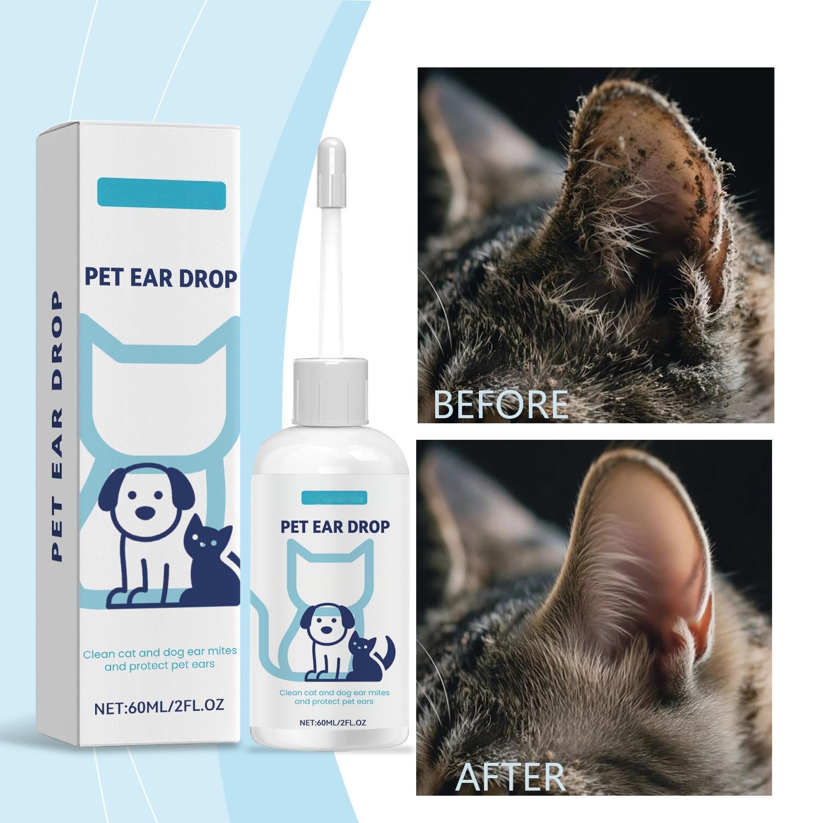 منظف اذن القطط والكلاب، سائل للعناية باذن الكلاب، منظف اذني القطط والكلاب للتخلص من رائحة الاذن والاوساخ والحطام وازالة الشمع والاوساخ والرائحة الكريهة والحكة وغير المهيجة