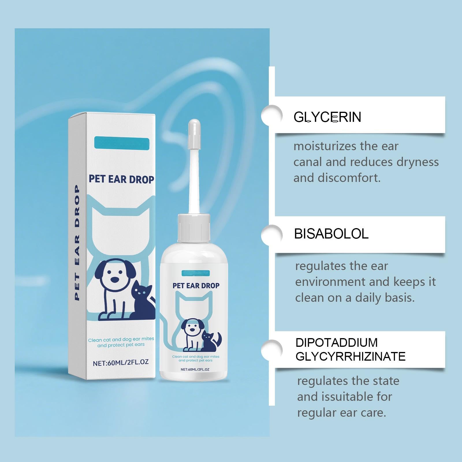 منظف اذن القطط والكلاب، سائل للعناية باذن الكلاب، منظف اذني القطط والكلاب للتخلص من رائحة الاذن والاوساخ والحطام وازالة الشمع والاوساخ والرائحة الكريهة والحكة وغير المهيجة