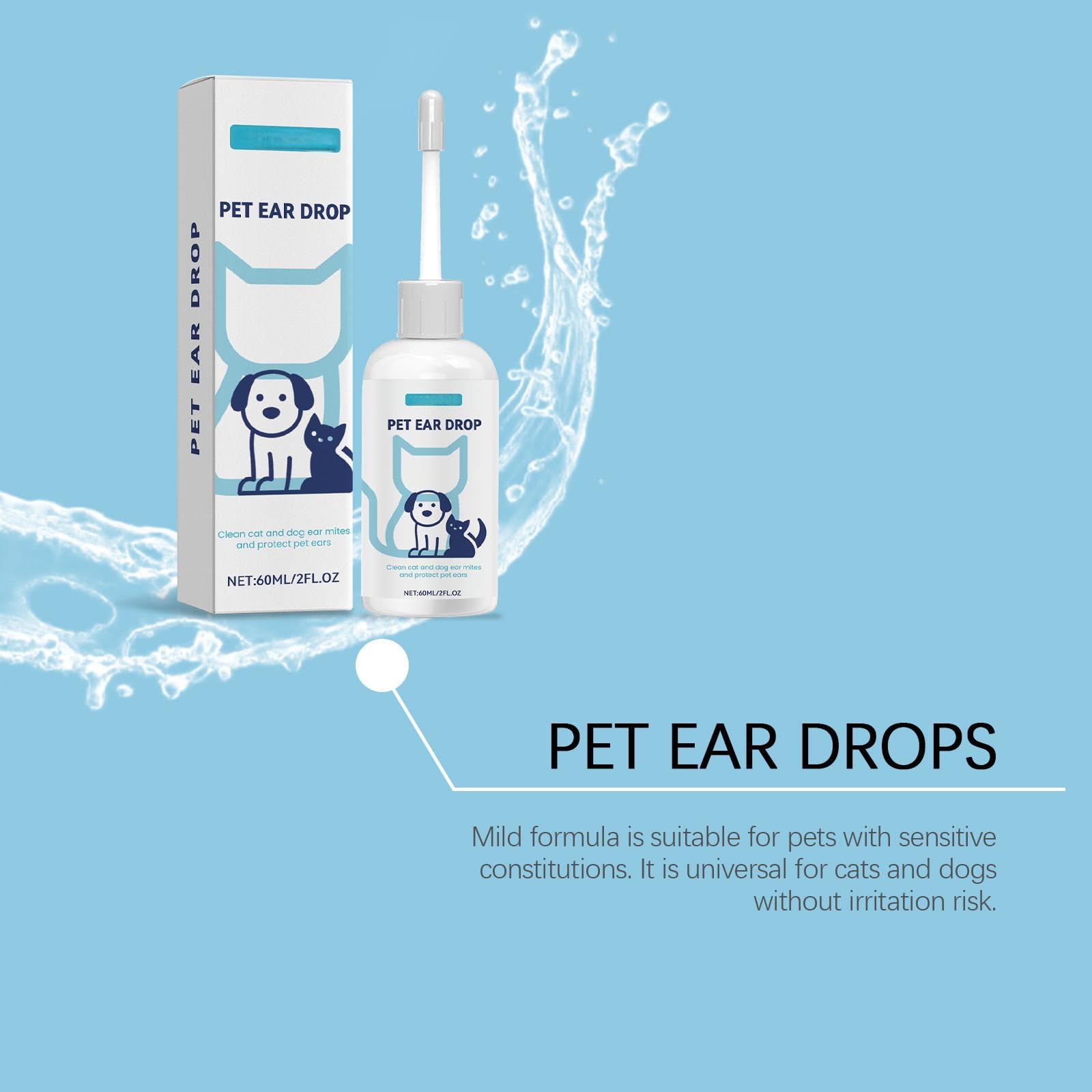 منظف اذن القطط والكلاب، سائل للعناية باذن الكلاب، منظف اذني القطط والكلاب للتخلص من رائحة الاذن والاوساخ والحطام وازالة الشمع والاوساخ والرائحة الكريهة والحكة وغير المهيجة