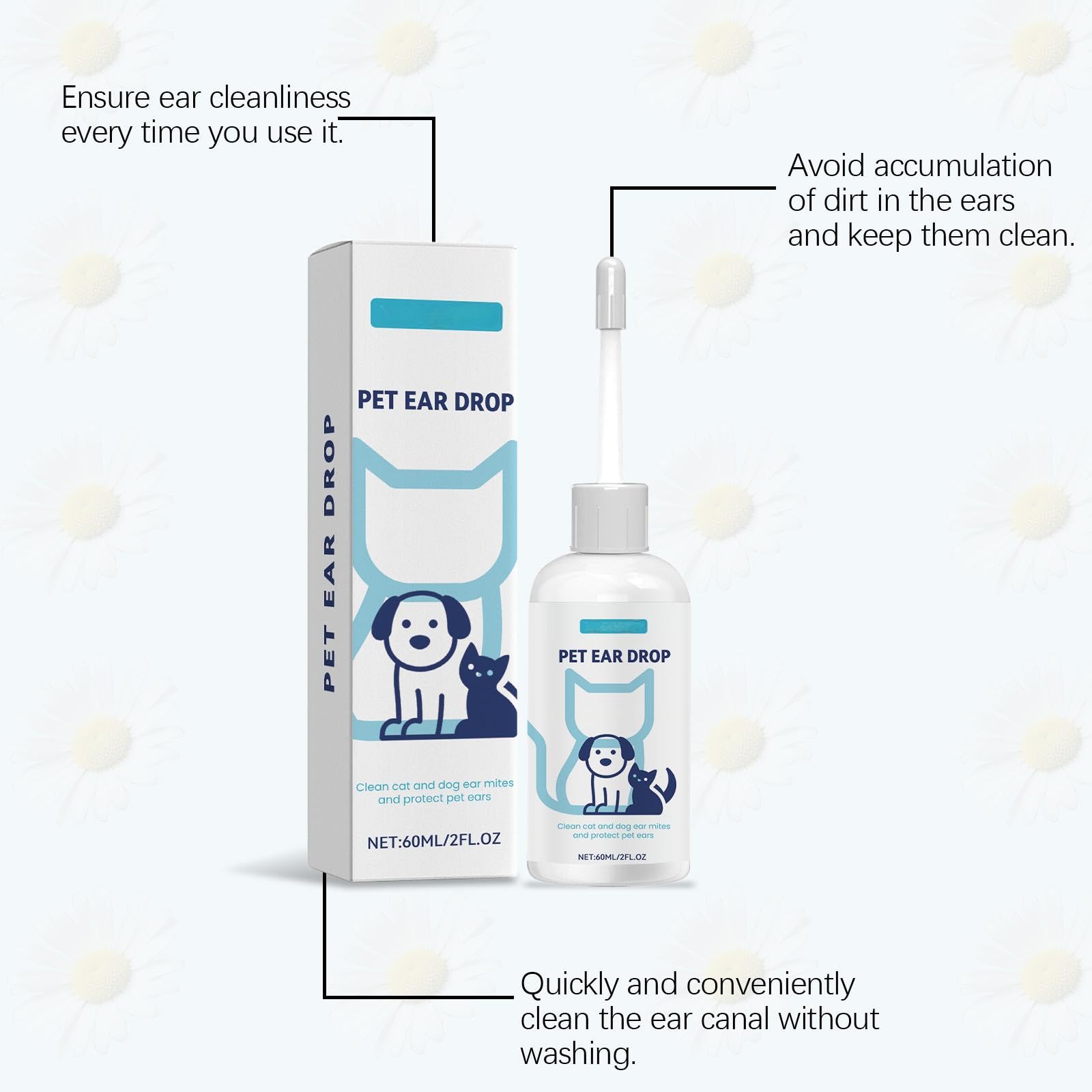 منظف اذن القطط والكلاب، سائل للعناية باذن الكلاب، منظف اذني القطط والكلاب للتخلص من رائحة الاذن والاوساخ والحطام وازالة الشمع والاوساخ والرائحة الكريهة والحكة وغير المهيجة