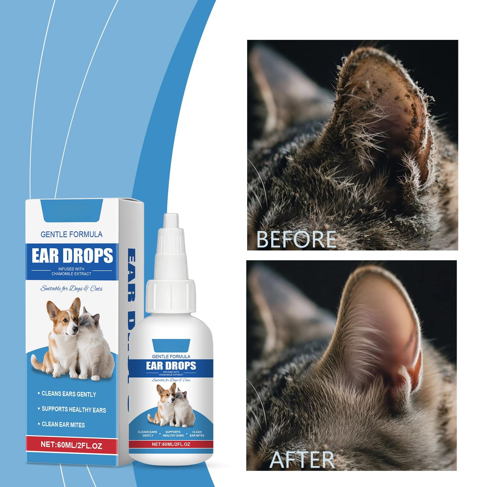 منظف اذن للكلاب والقطط يوصي به الطبيب البيطري، قطرات علاج عدوى اذن الكلاب لتهدئة الحكة والالتهابات، منظف اذني الكلاب للعناية اليومية لازالة الأوساخ وتراكم الشمع والرائحة بلطف