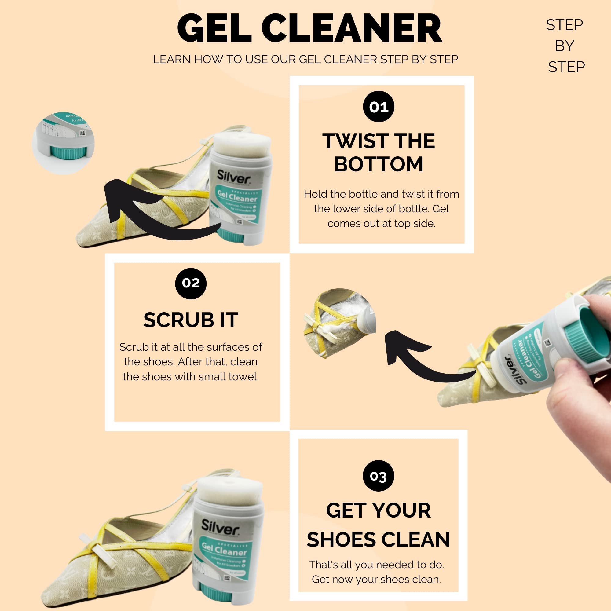 منظف الاحذية الرياضية والاحذية الرياضية - مبيض الاحذية ومزيل البقع - مع جزء علوي اسفنجي، شفاف, شفاف