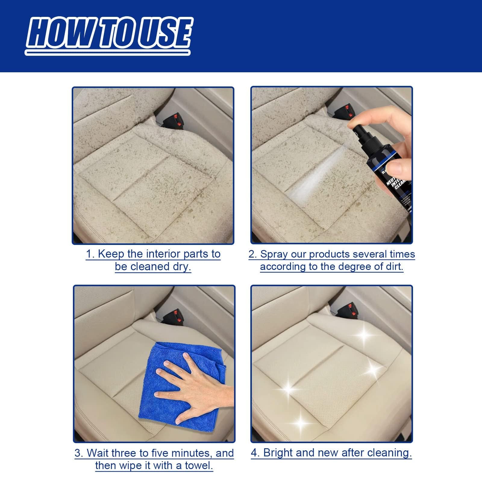 منظف عميق لتنظيف السيارة من الداخل والمفروشات، مزيل البقع شديد التحمل للمقاعد، مزيل روائح السيارة متعدد الاسطح وبخاخ معطر، منظف مقعد غير سام (قطعة واحدة)