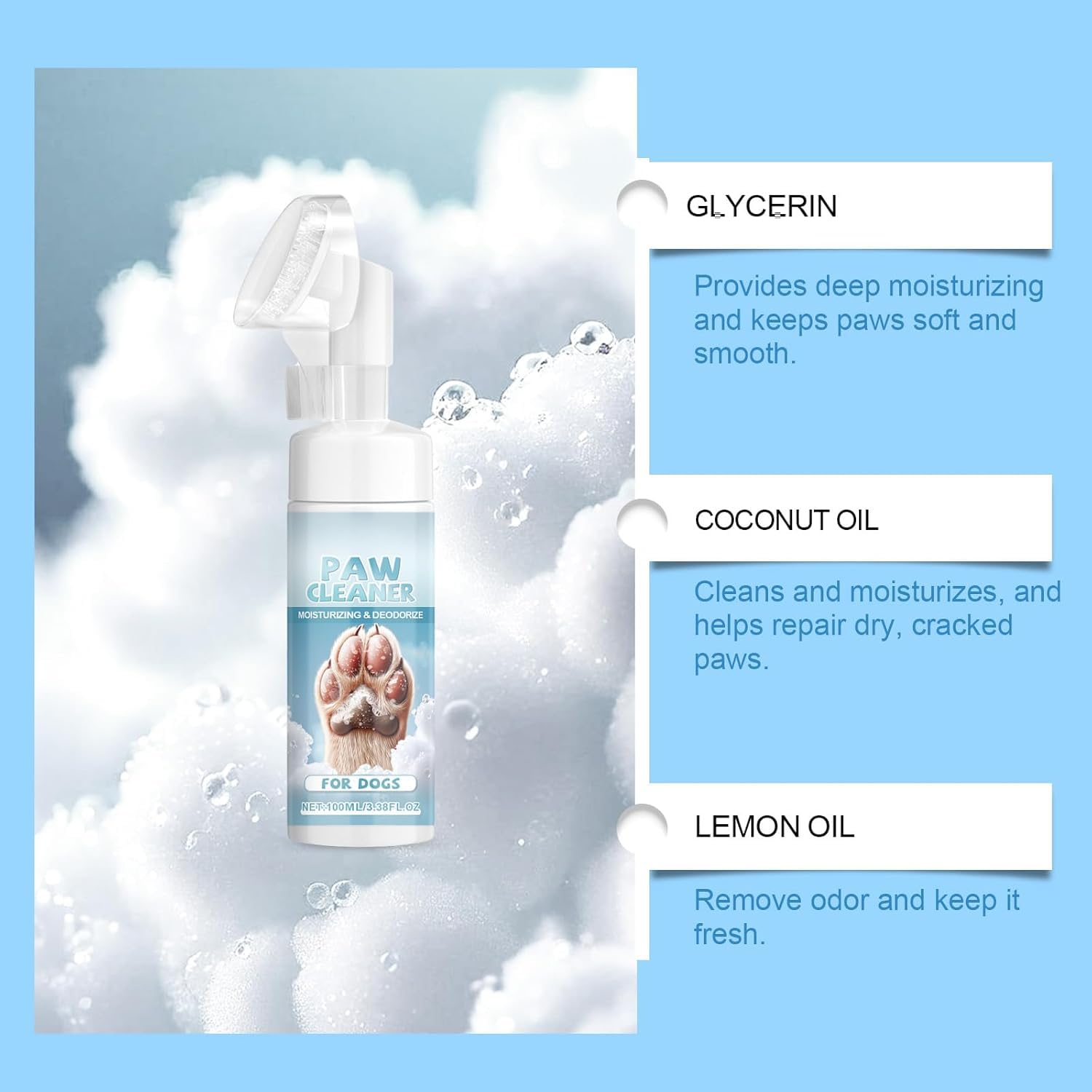 منظف مخالب الحيوانات الاليفة، منظف قدم الكلاب والقطط بدون شطف مع فرشاة سيليكون، منظف مخالب موحلة للحيوانات الاليفة من الجراء الى البالغين، تنظيف لطيف، ازالة الروائح والعناية المرطبة للمخالب الصغيرة