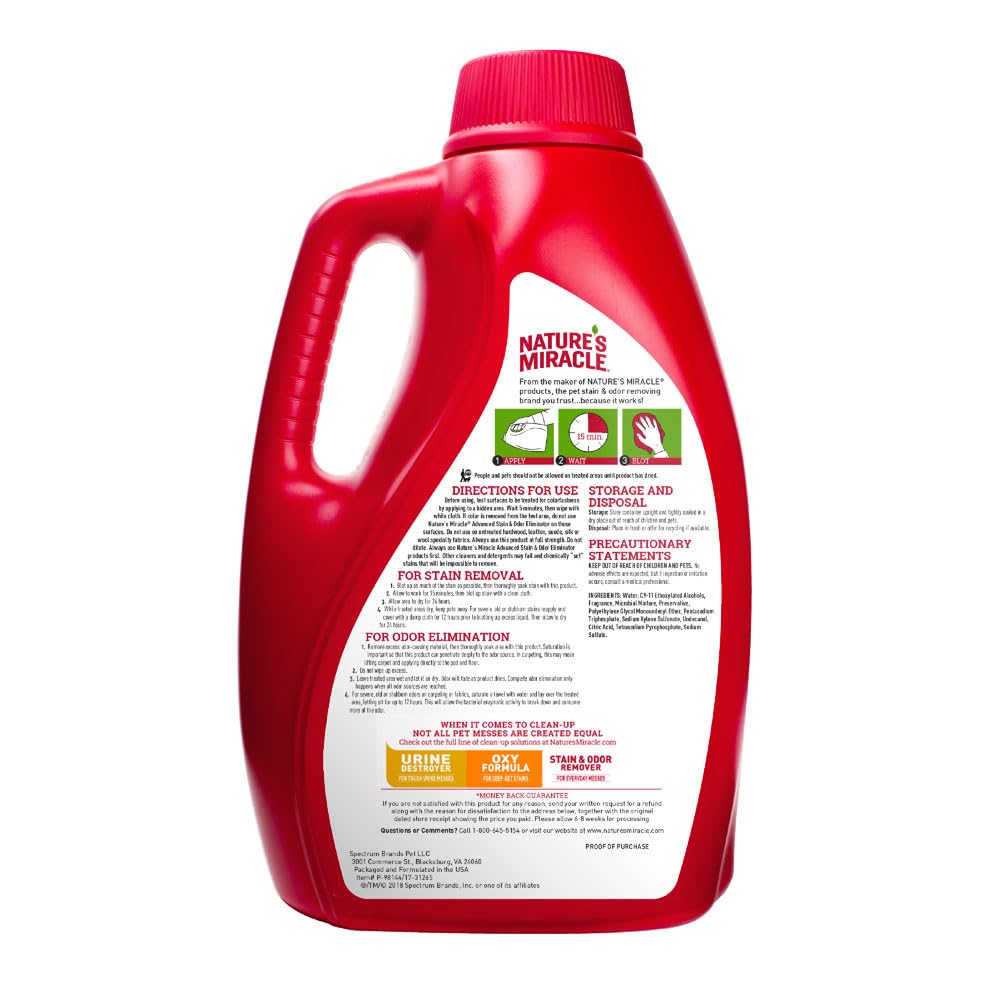 نيتشرز ميراكل بخاخ مزيل البقع والروائح الكريهة للقطط المتقدمة، تركيبة انزيمية شديدة الفوضى، رائحة الليمون المشمس، 32 اونصة سائلة