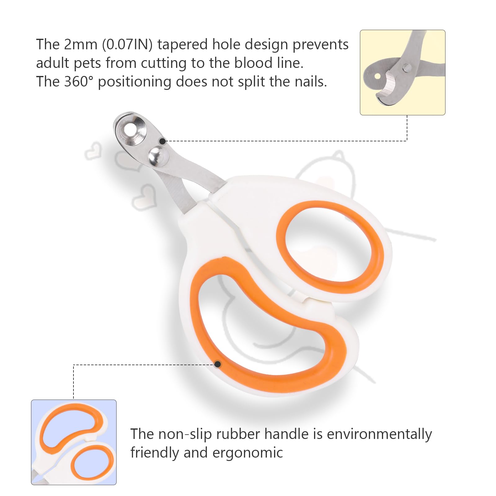 هيكيواي قصافة اظافر للقطط والحيوانات الاليفة بتصميم مخروطي 2 ملم، مثالية للقطط والطيور والهامستر والحيوانات الصغيرة - اداة قص مخلب القطط (بينك وابيض)