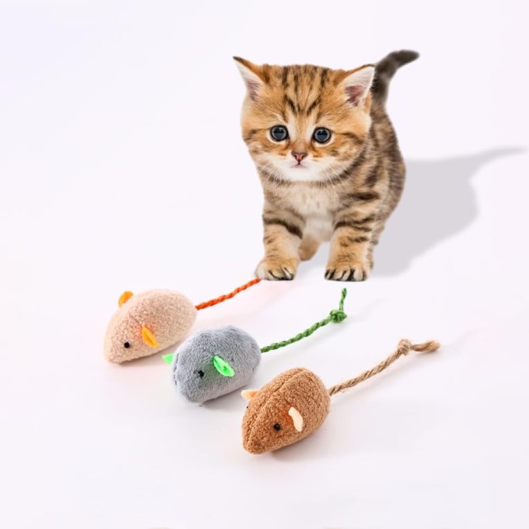 ألعاب قطيفة للقطط على شكل فأر بتصميم واقعي، عبوة من 3 قطع