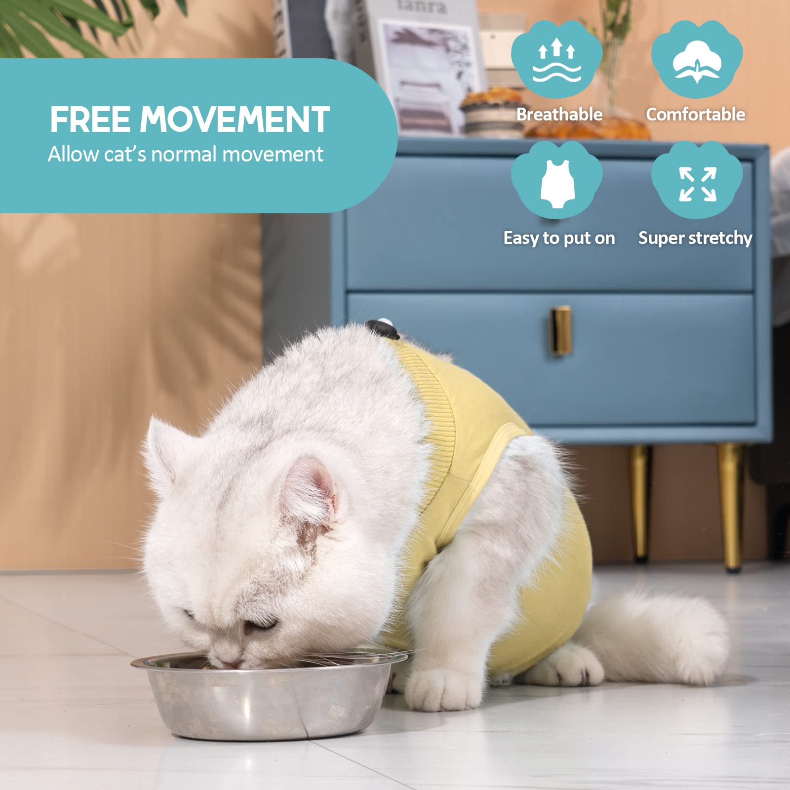 افونت بدلة التعافي من جراحة القطط من قطعة واحدة بديلة بعد الجراحة لتخفيف القلق والتهدئة - مقاس M، رمادي داكن