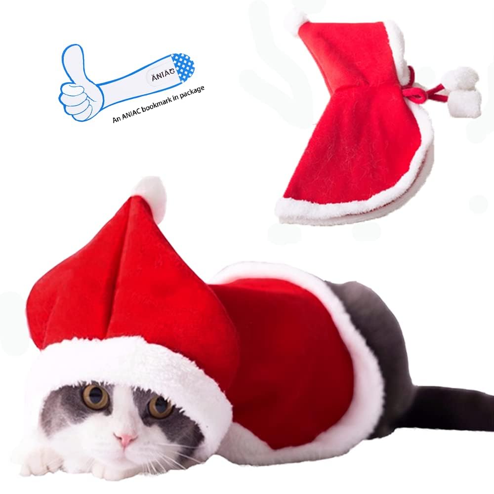 اكسيفور زي كريسماس للحيوانات الاليفة، رداء عيد الميلاد الاحمر، رداء للحيوانات الاليفة مع قبعة سانتا، اكسسوار زي سميك ومضحك للحيوانات الاليفة، للقطط والكلاب الصغيرة (احمر، M)