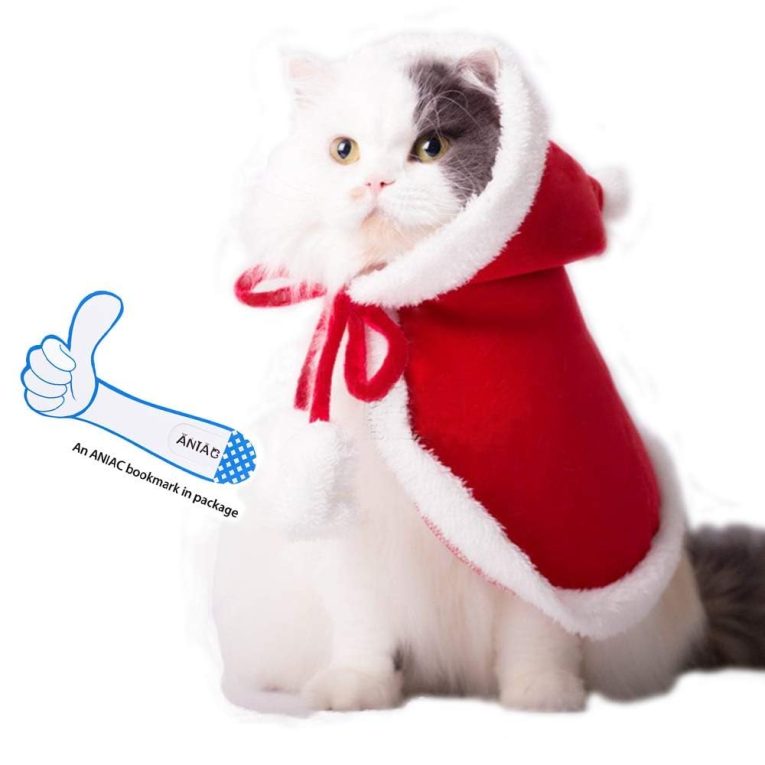 اكسيفور زي كريسماس للحيوانات الاليفة، رداء عيد الميلاد الاحمر، رداء للحيوانات الاليفة مع قبعة سانتا، اكسسوار زي سميك ومضحك للحيوانات الاليفة، للقطط والكلاب الصغيرة (احمر، M)