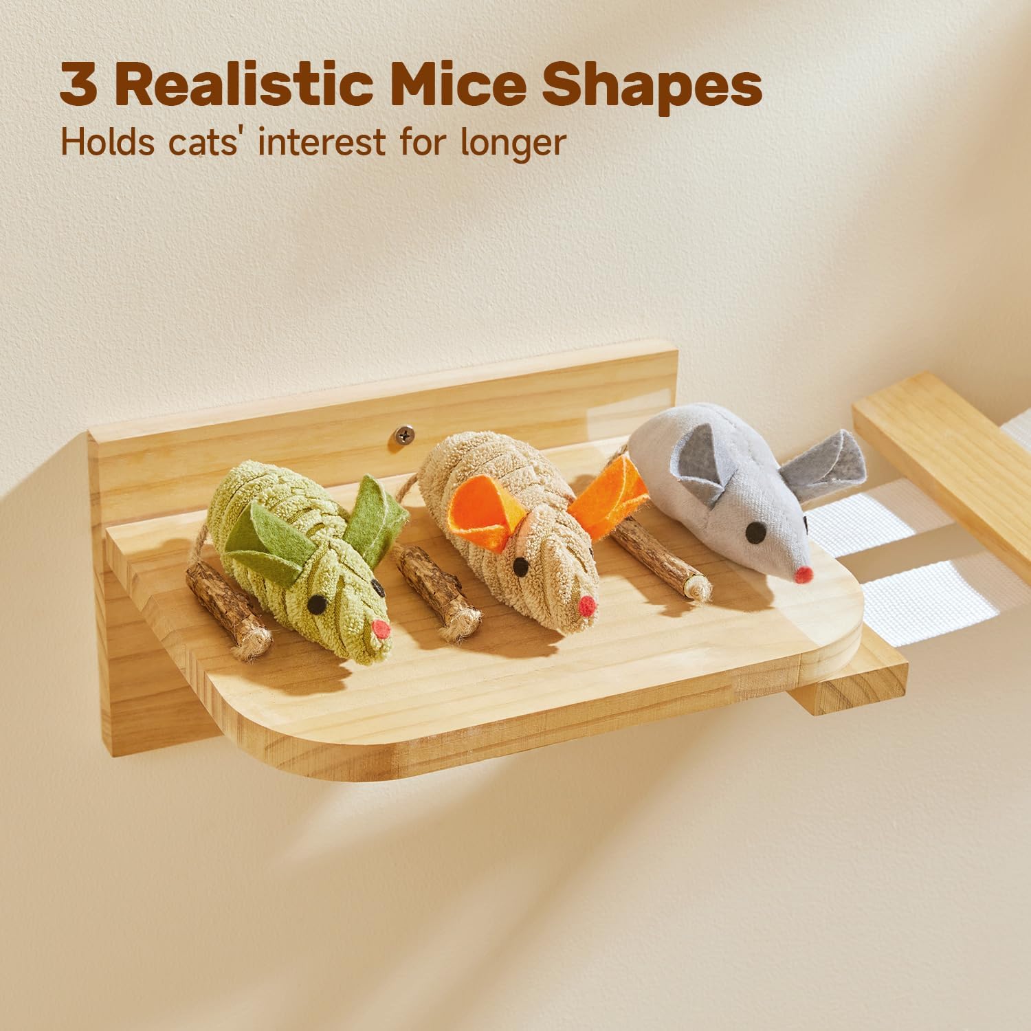 العاب تفاعلية للقطط من 3 قطع، فئران تصدر صوت صرير مع النعناع البري والكرمة الفضية للقطط والقطط، العاب مضغ وتمرين الاسنان، متعة داخلية وخارجية، مكافآت ماتاتابي الطبيعية للنعناع البري