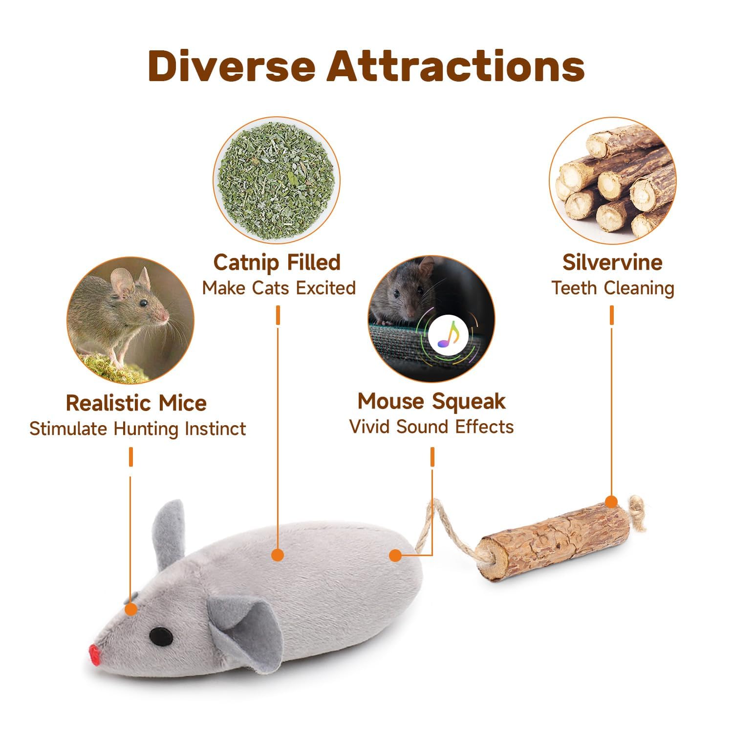 العاب تفاعلية للقطط من 3 قطع، فئران تصدر صوت صرير مع النعناع البري والكرمة الفضية للقطط والقطط، العاب مضغ وتمرين الاسنان، متعة داخلية وخارجية، مكافآت ماتاتابي الطبيعية للنعناع البري