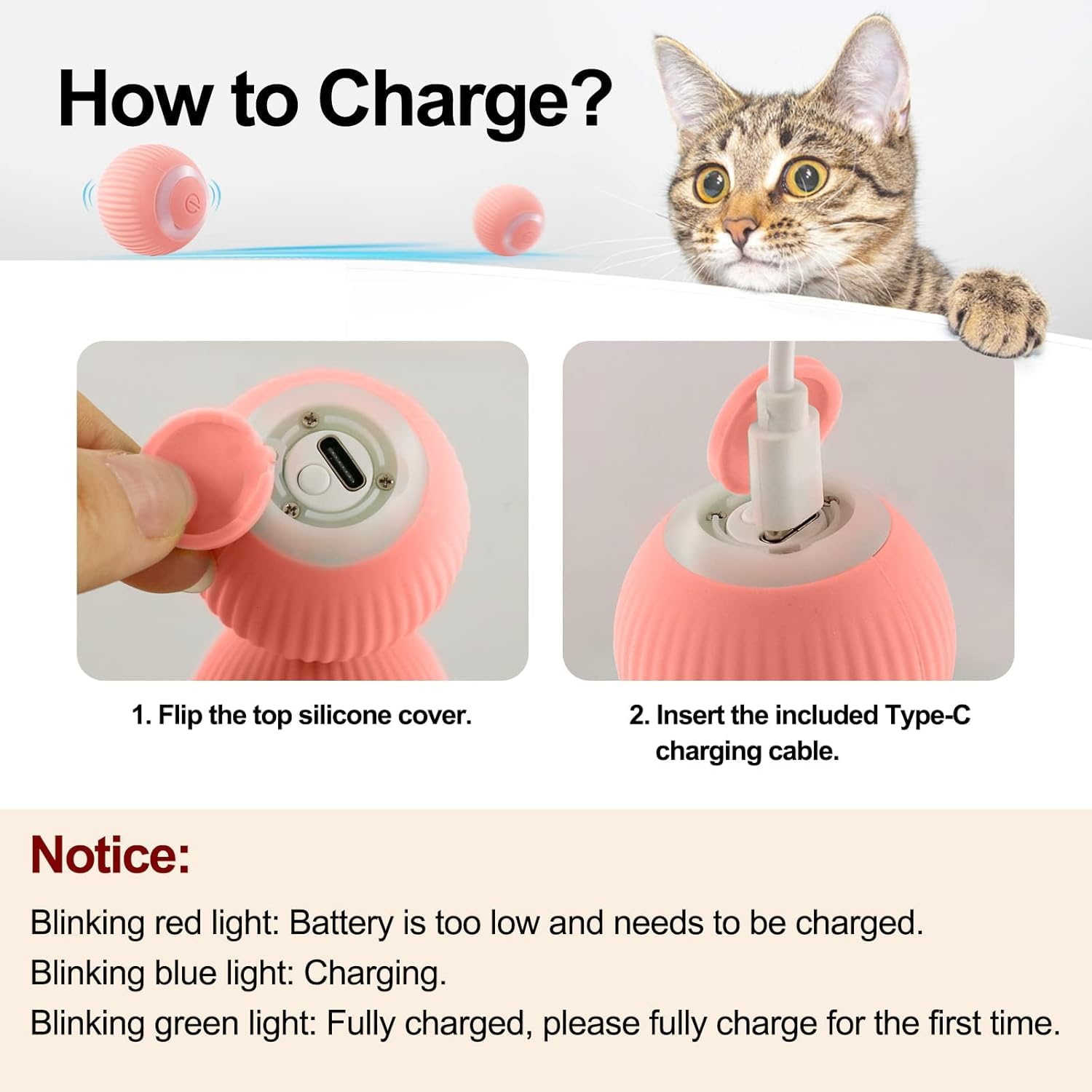 العاب كرة تفاعلية للقطط من اتش جيه كيو واي كيو، كرة متحركة اوتوماتيكية صامتة ذكية داخلية، بازل يقضي على العاب الحيوانات الاليفة المملة مع الاضواء، هدية ممتعة للقطط الصغيرة (ازرق)