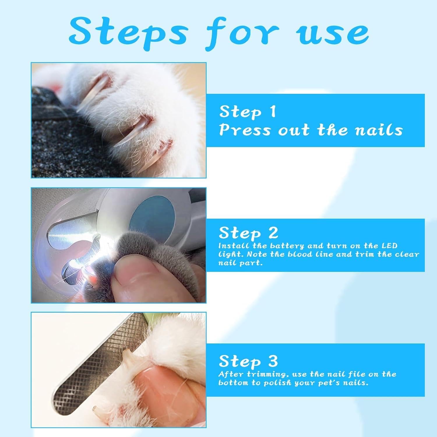 اماتير قصافة اظافر للكلاب والقطط مع ضوء LED ومبرد اظافر - اداة تشذيب احترافية للقطط والكلاب - اداة تشذيب مثالية للحيوانات الاليفة للعناية بالاظافر امنة وسهلة لتجنب القص الزائد