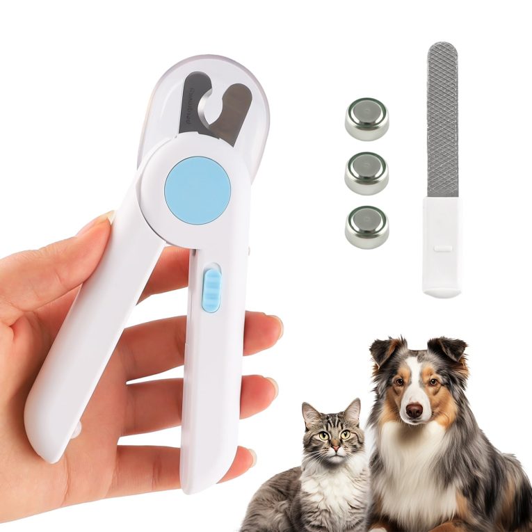 اماتير قصافة اظافر للكلاب والقطط مع ضوء LED ومبرد اظافر - اداة تشذيب احترافية للقطط والكلاب - اداة تشذيب مثالية للحيوانات الاليفة للعناية بالاظافر امنة وسهلة لتجنب القص الزائد