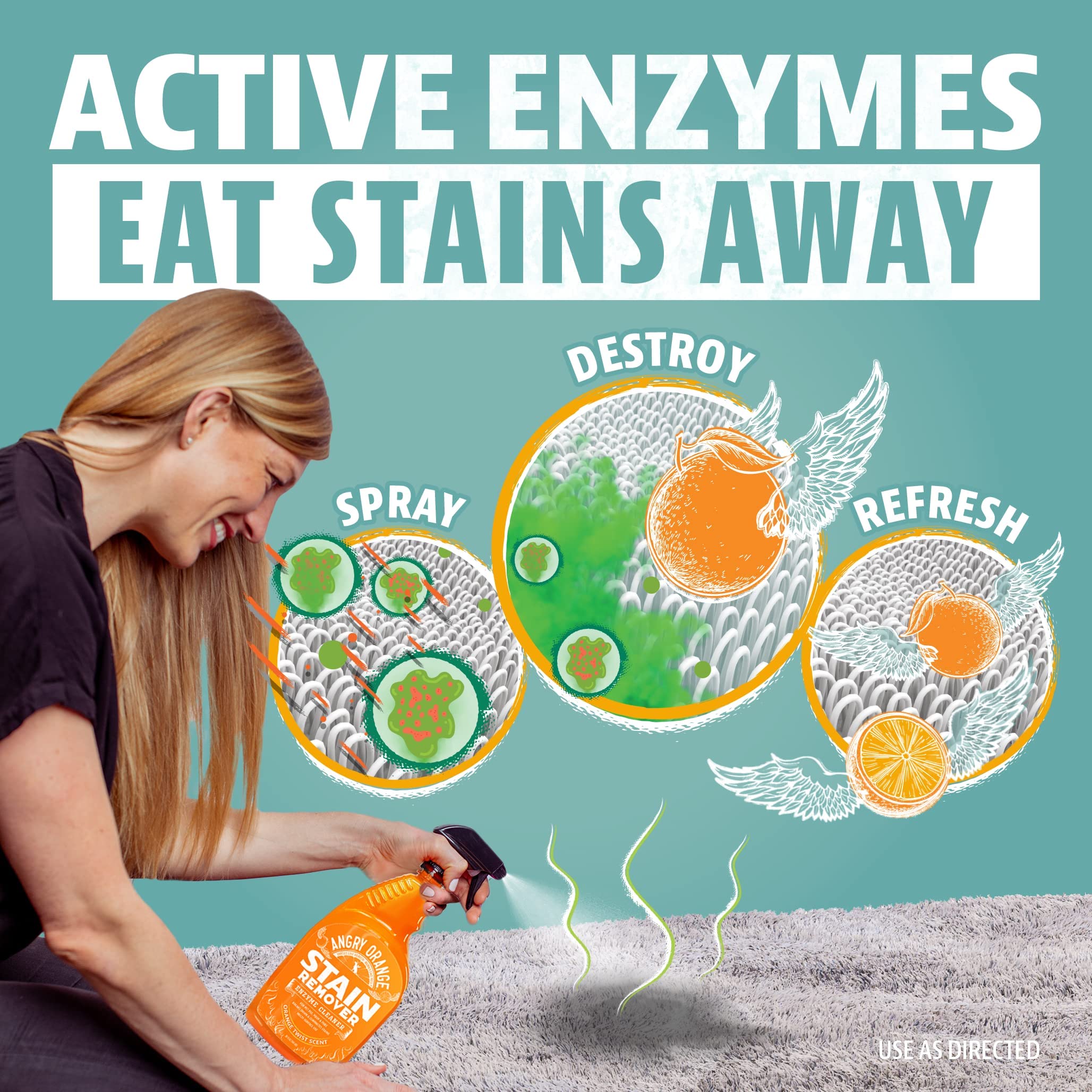 انجري اورانج مجموعة مزيل بقع الحيوانات الاليفة لبول الكلاب - منظف انزيمي - حمضيات - 32 اونصة + مصباح يدوي بالاشعة فوق البنفسجية
