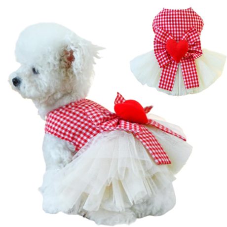 انليكور فستان زفاف ابيض للكلاب الصغيرة مع حلقة على شكل حرف D، ملابس جرو بفيونكة للفتيات الصغيرات، زي عيد ميلاد قطط، فستان حفلات الحيوانات الاليفة للقطط الصغيرة تشيهواهوا يوركي بوميرانيان (ابيض، M)