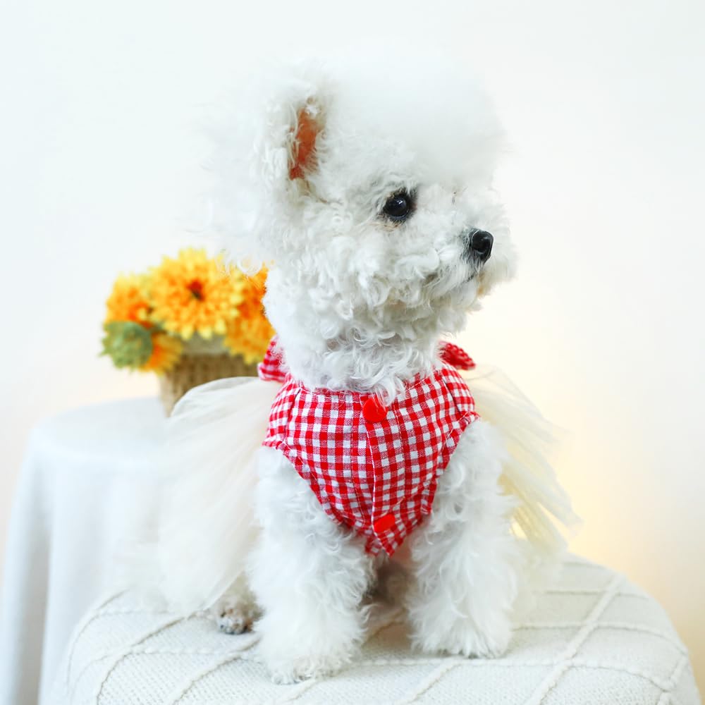 انليكور فستان زفاف ابيض للكلاب الصغيرة مع حلقة على شكل حرف D، ملابس جرو بفيونكة للفتيات الصغيرات، زي عيد ميلاد قطط، فستان حفلات الحيوانات الاليفة للقطط الصغيرة تشيهواهوا يوركي بوميرانيان (ابيض، M)