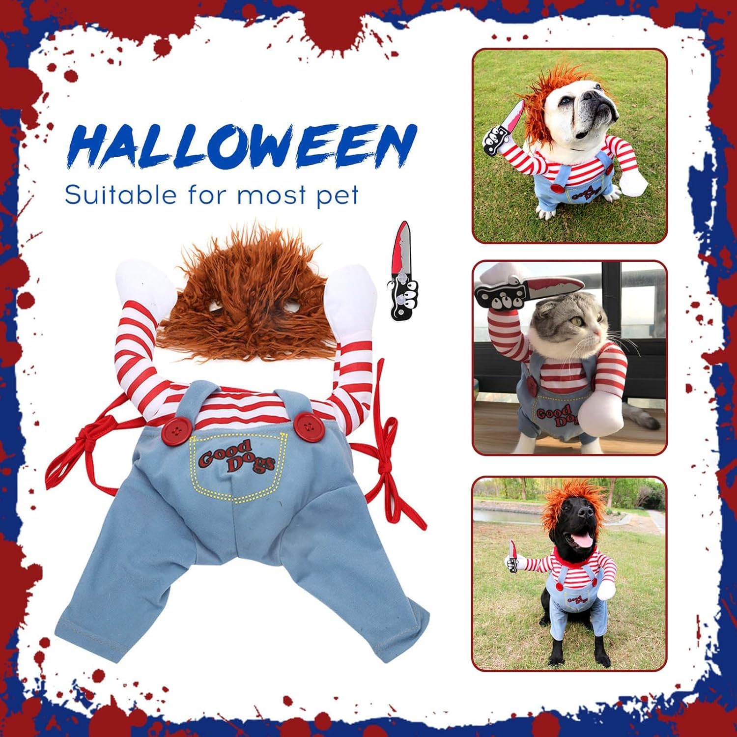 اوتويسور ازياء تنكرية مضحكة للكلاب والقطط مع سكين، ازياء تنكرية مضحكة للحيوانات الاليفة، بدلة للحفلات التنكرية للكلاب الصغيرة والمتوسطة والكبيرة (مقاس A، XL)