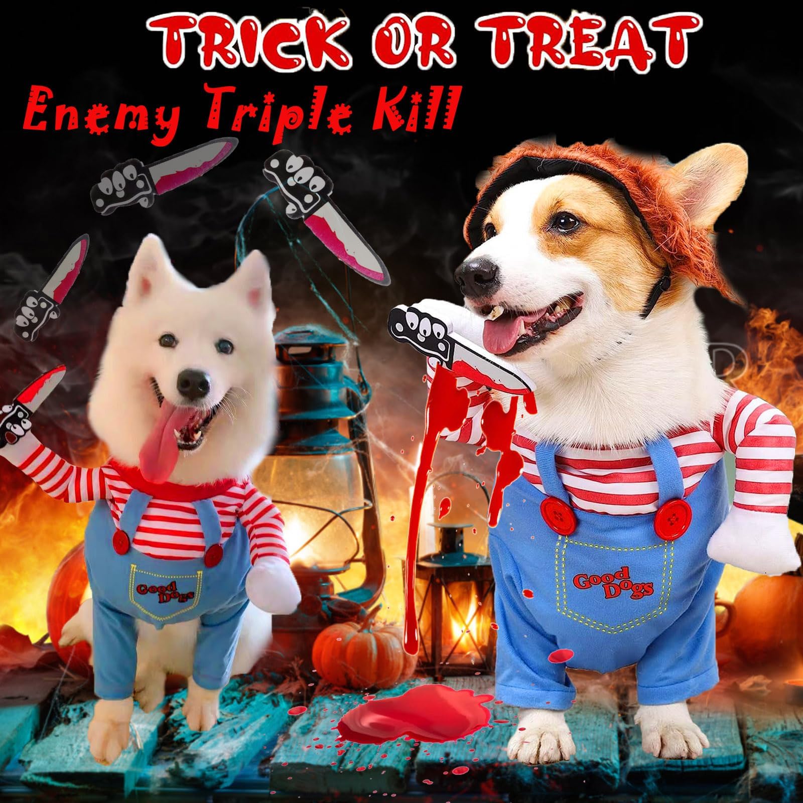 اوتويسور ازياء تنكرية مضحكة للكلاب والقطط مع سكين، ازياء تنكرية مضحكة للحيوانات الاليفة، بدلة للحفلات التنكرية للكلاب الصغيرة والمتوسطة والكبيرة (مقاس A، XL)