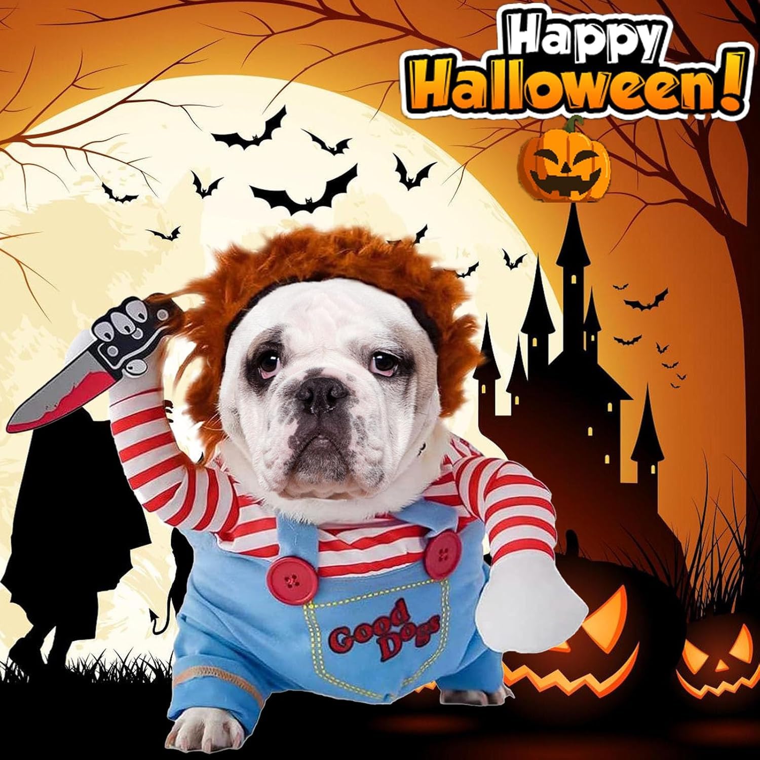 اوتويسور زي اليقطين للكلاب، ملابس تنكرية للحيوانات الاليفة، سترة صوفية بقلنسوة للكلاب والجراء والقطط (مقاس B، XL)