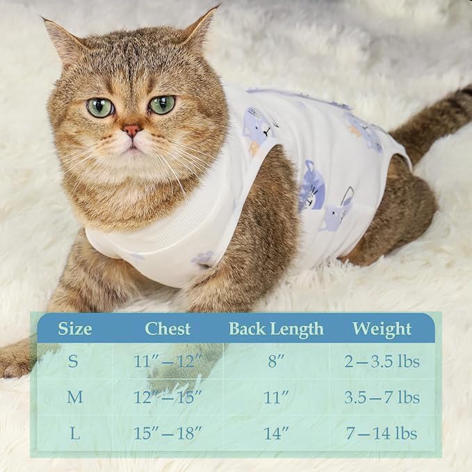 بدلة التعافي من القطط - بدلة جراحية جيدة التهوية للنساء، قطعة واحدة للقطط بعد الجراحة، بدلة التعافي من جروح البطن للنساء - للقطط الصغيرة، مضادة للعق، مضادة للتساقط (مقاس S)