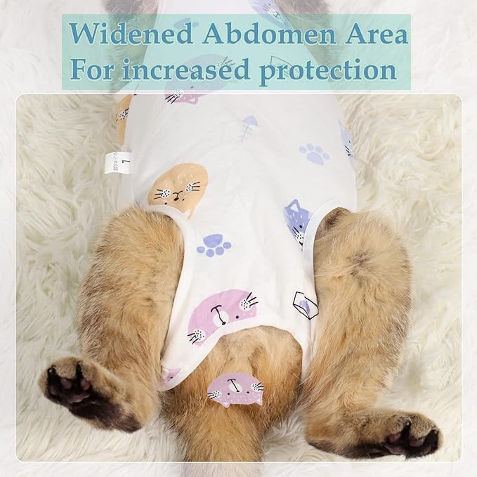 بدلة التعافي من القطط - بدلة جراحية جيدة التهوية للنساء، قطعة واحدة للقطط بعد الجراحة، بدلة التعافي من جروح البطن للنساء - للقطط الصغيرة، مضادة للعق، مضادة للتساقط (مقاس S)