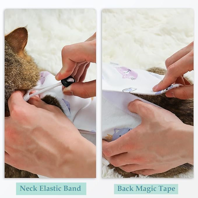 بدلة التعافي من القطط - بدلة جراحية جيدة التهوية للنساء، قطعة واحدة للقطط بعد الجراحة، بدلة التعافي من جروح البطن للنساء - للقطط الصغيرة، مضادة للعق، مضادة للتساقط (مقاس S)