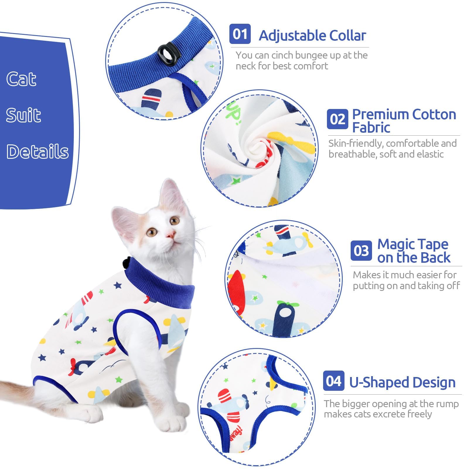 بدلة تعافي القطط التعافي من جراحة كاملة جراحية للقطط قطعة واحدة للحماية جروح البطن مضادة للعق بعد الجراحة للحيوانات الاليفة الصغيرة الذكور والإناث ازرق M ميكنج تيك