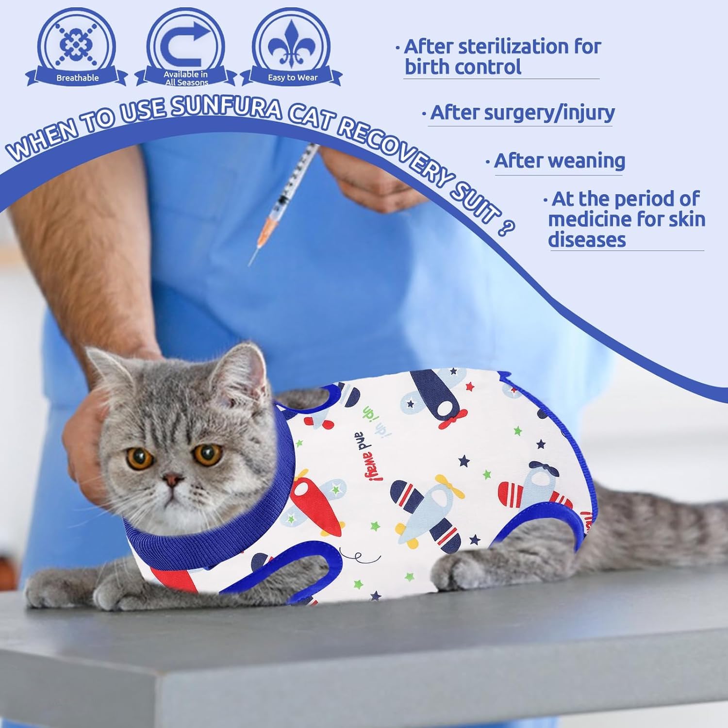 بدلة تعافي القطط التعافي من جراحة كاملة جراحية للقطط قطعة واحدة للحماية جروح البطن مضادة للعق بعد الجراحة للحيوانات الاليفة الصغيرة الذكور والإناث ازرق M ميكنج تيك