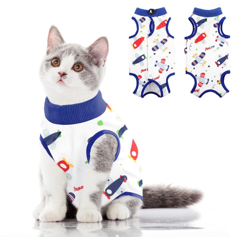 بدلة تعافي القطط التعافي من جراحة كاملة جراحية للقطط قطعة واحدة للحماية جروح البطن مضادة للعق بعد الجراحة للحيوانات الاليفة الصغيرة الذكور والإناث ازرق M ميكنج تيك