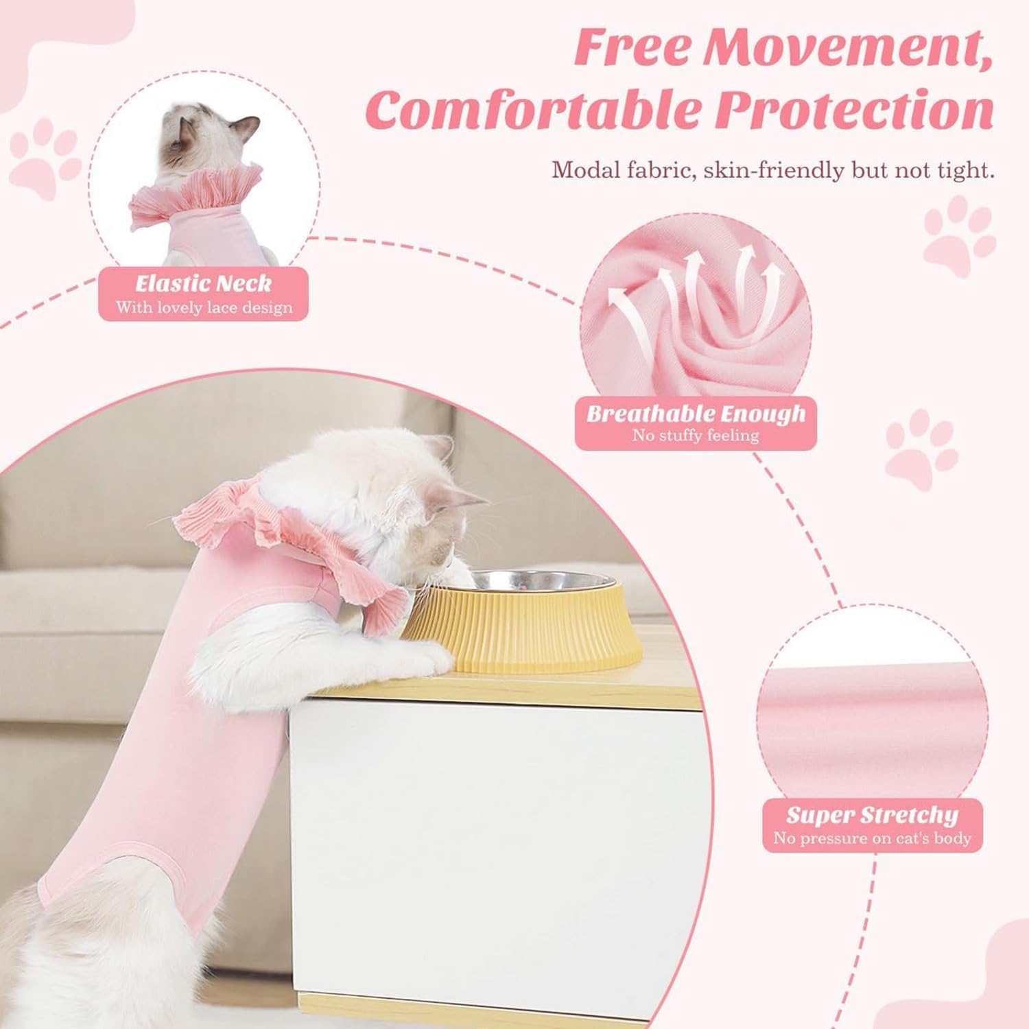 بدلة تعافي القطط من جويز، بدلة التعافي من جراحة القطط، قميص للتعافي الجراحي جيد التهوية بعد الجراحة، مضاد للعق للجروح، بديل ياقة E، ملابس للقطط فقط للنساء والقطط الصغيرة