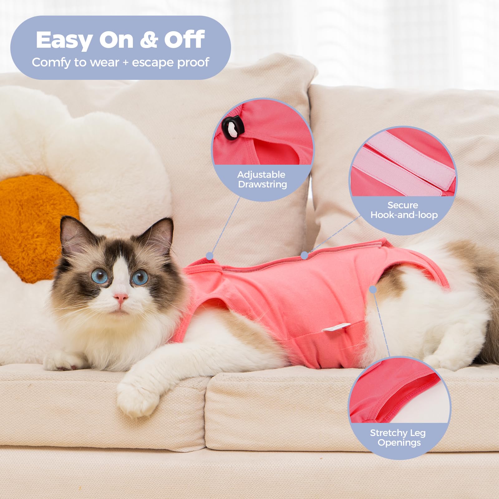 بدلة تعافي ناعمة للقطط بعد الجراحة، بديل مسامي لطوق الحماية المخروطي لقطط الإناث المعقمة والعناية بجروح الجلد من افونت، روز بينك (ميديوم)