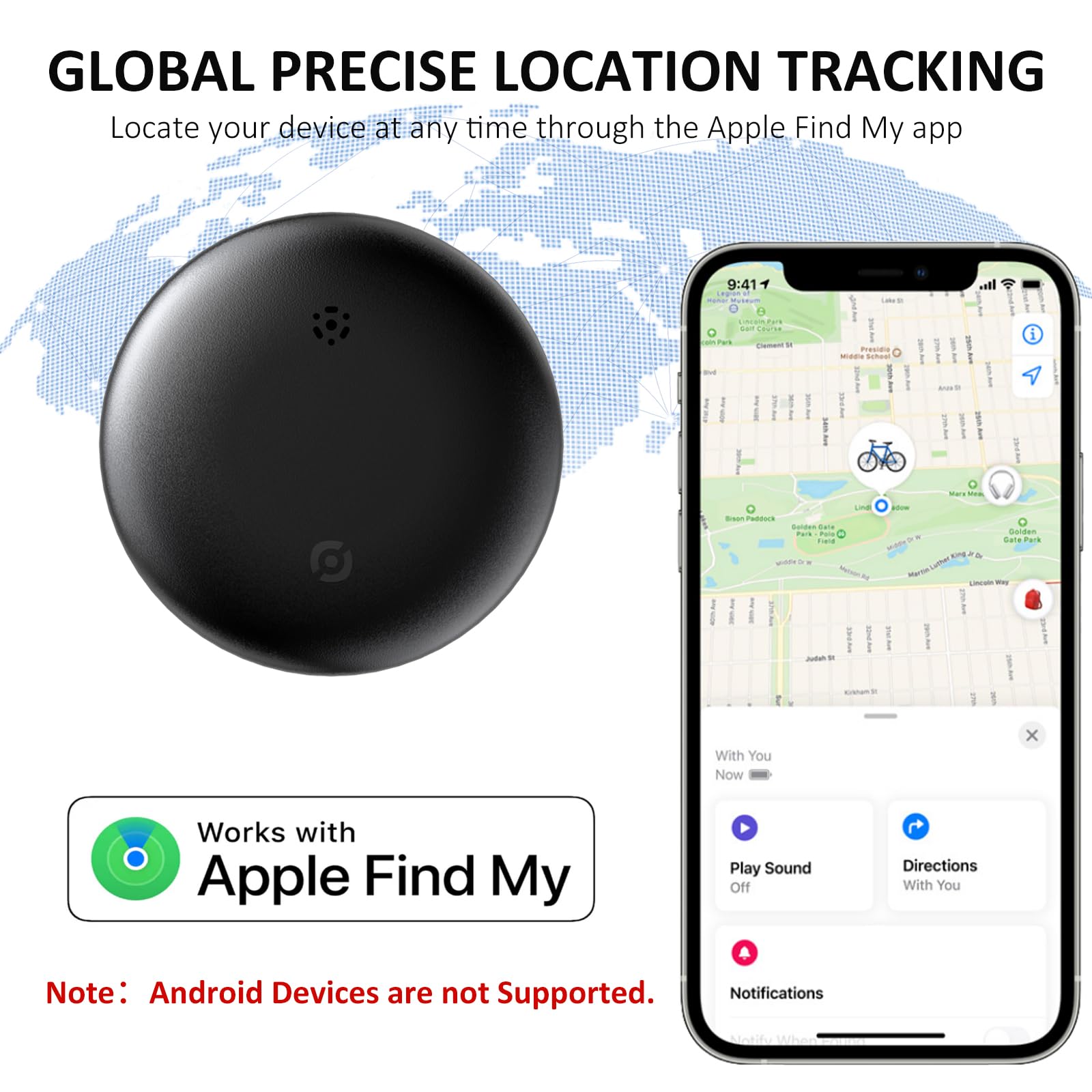 بطاقة تعقب تعمل مع ابل فايند ماي (اي او اس فقط)، جهاز تتبع القطط بدون رسوم شهرية مع اطواق القطط - تحديد الموقع ومضاد للضياع، جهاز تتبع ذكي يعمل بالبلوتوث