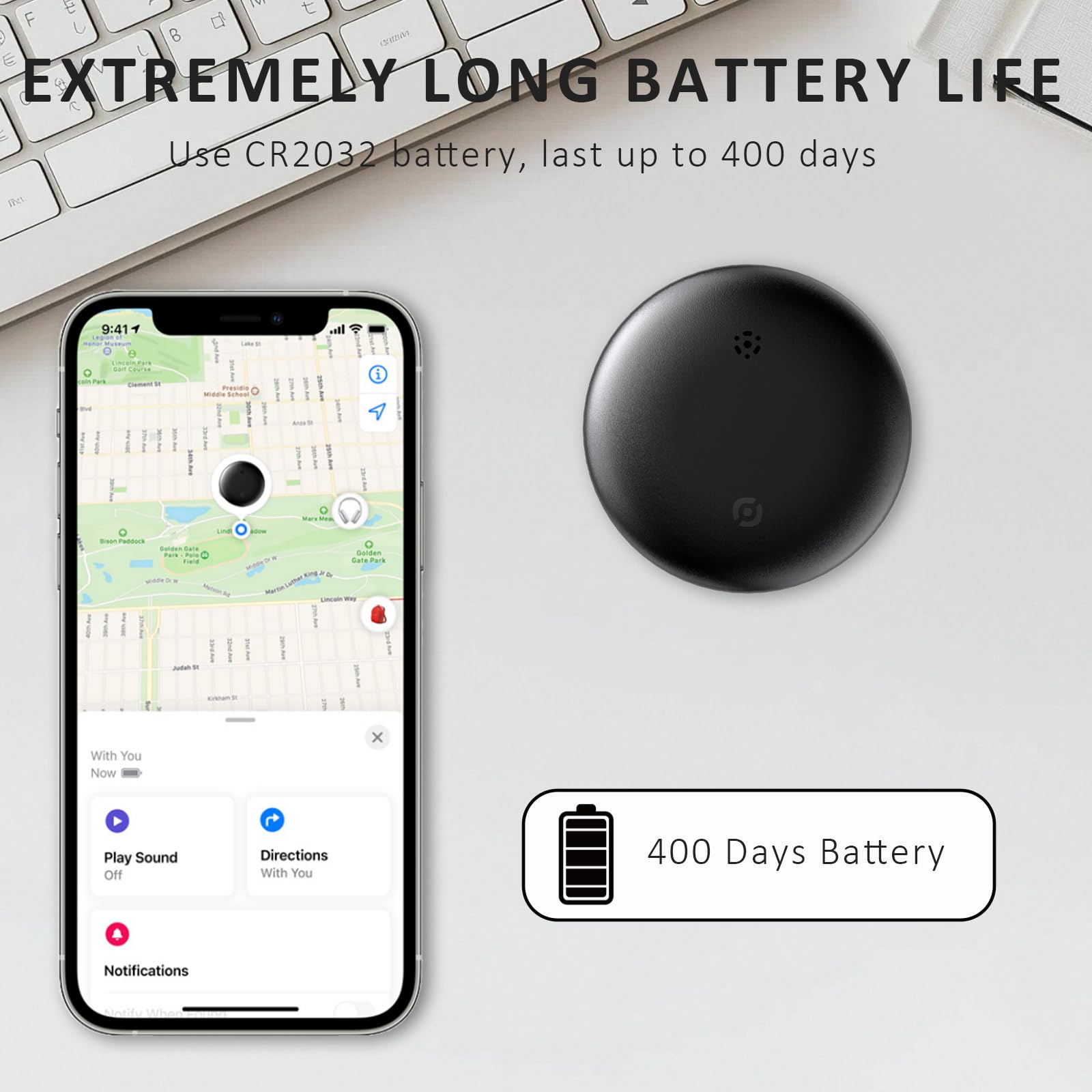 بطاقة تعقب تعمل مع ابل فايند ماي (اي او اس فقط)، جهاز تتبع القطط بدون رسوم شهرية مع اطواق القطط - تحديد الموقع ومضاد للضياع، جهاز تتبع ذكي يعمل بالبلوتوث
