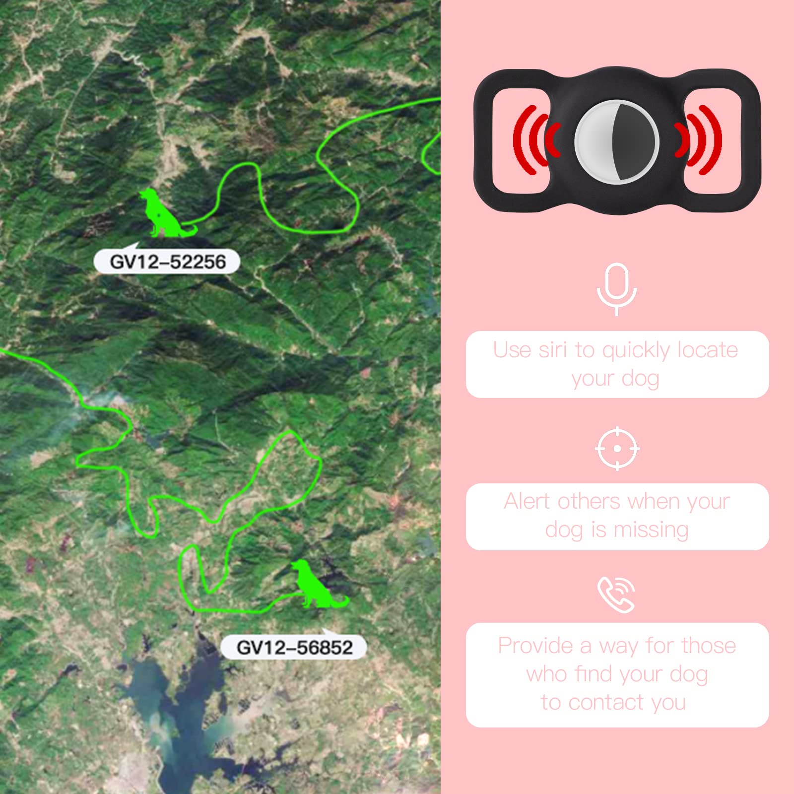 بوبي دوجي حامل طوق الكلب ايرتاج لجهاز تتبع الكلاب والقطط حافظة سيليكون مقاومة للماء والخدش والضياع سلسلة مفاتيح لطوق عبوة من قطعتين مقاس S بينك زهري