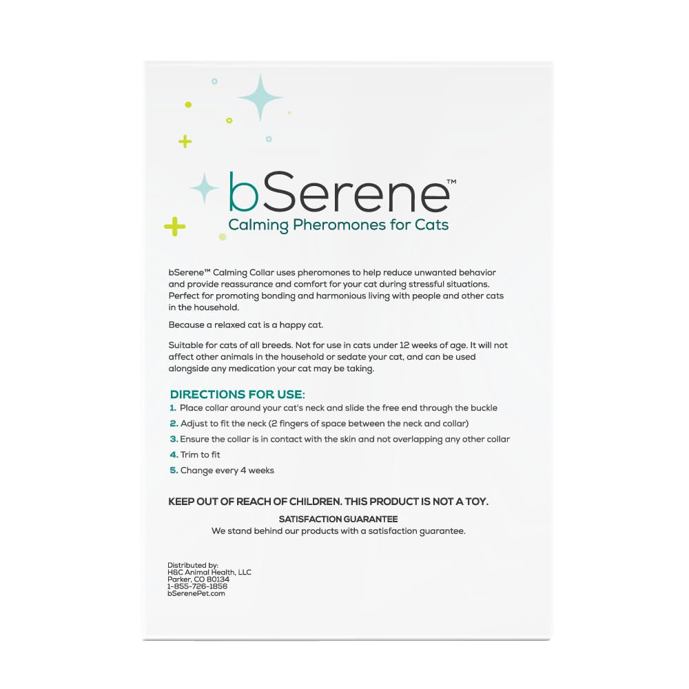 بي سيرين طوق فرمون مهدئ للقطط | يخفف التوتر لمدة تصل إلى 30 يومًا | يعزز الهدوء | يقلل من الاختباء والإفراط في المواء وعلامات البول والعدوان وإجهاد السفر | خالٍ من العقاقير ومختبر من قبل طبيب بيطري