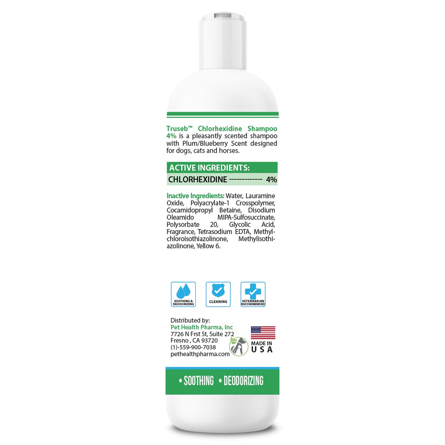 بيت هيلث فارما شامبو علاج بالكلورهيكسيدين #1 بنسبة 4% للكلاب والجراء والقطط من تروسيب، شامبو طبي ضد الامراض الجلدية بتركيبة بيطرية واسعة الطيف (12 اونصة)