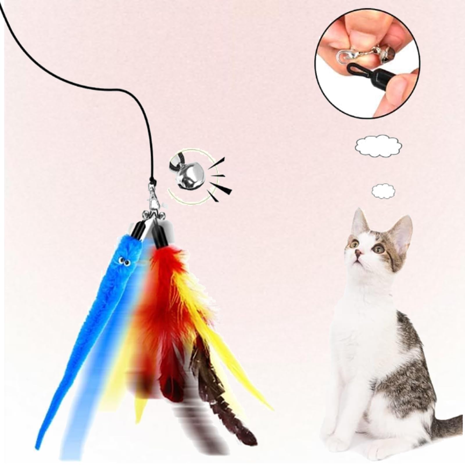بيونتي 19 قطعة من العاب القطط، العاب ريشة مع اكواب شفط، العاب تمارين مطاردة للحيوانات الاليفة، لعبة عصا للقطط بالوان مختلفة للاستبدال، محمولة باليد وكوب شفط 2 في 1