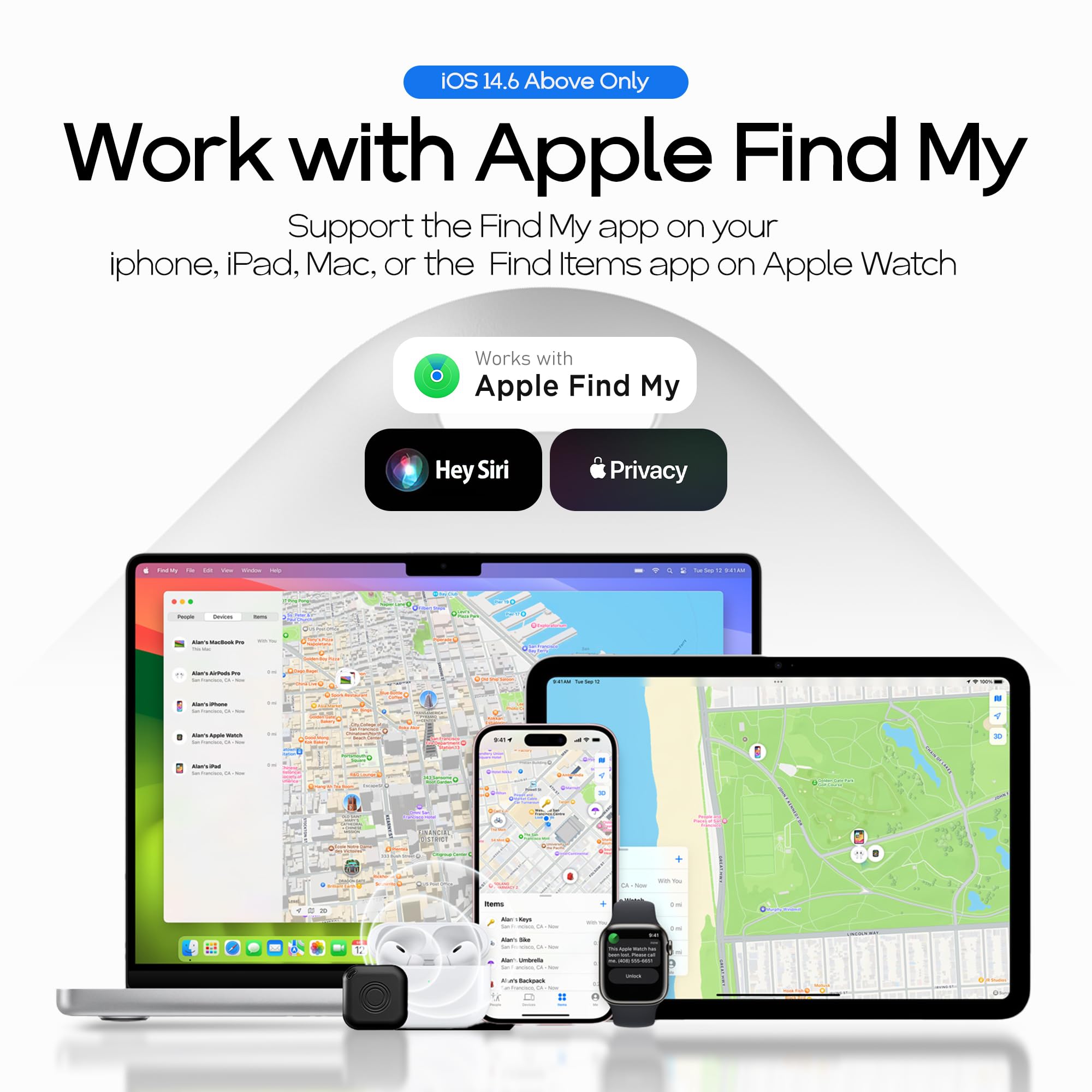 جهاز تتبع الامتعة اير تاغ من 4 قطع يعمل مع ابل فايند ماي (iOS 14.6 أعلاه فقط)، جهاز البحث عن المفاتيح والعلامة الذكية لتحديد موقع العناصر لحقيبة الظهر وحقائب السفر والحيوانات الاليفة والمحفظة.