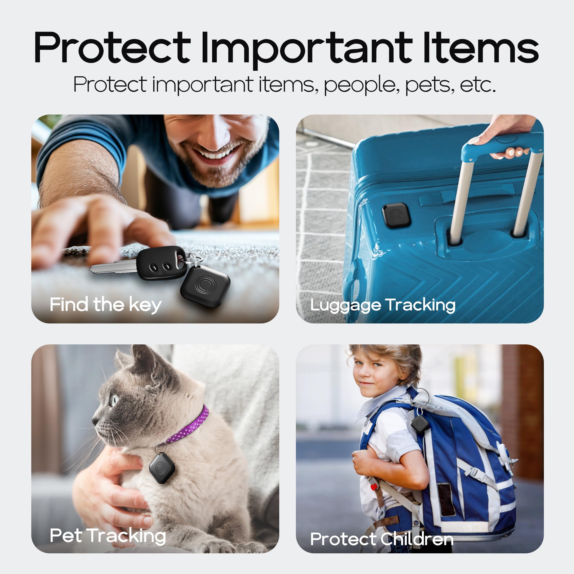 جهاز تتبع الامتعة اير تاغ من 4 قطع يعمل مع ابل فايند ماي (iOS 14.6 أعلاه فقط)، جهاز البحث عن المفاتيح والعلامة الذكية لتحديد موقع العناصر لحقيبة الظهر وحقائب السفر والحيوانات الاليفة والمحفظة.